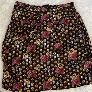 Anna Sui Floral Patterned Black Skirt